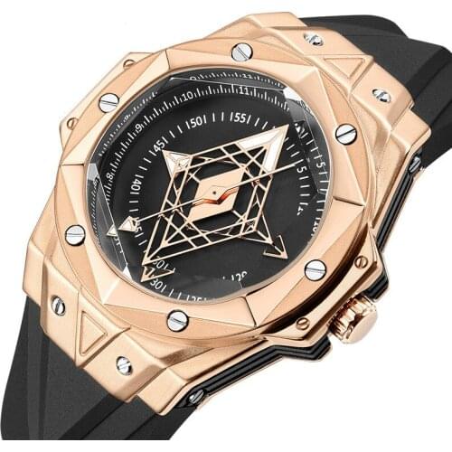 Fashion High-End Timetable Mens Quartz Watch Gold Black Silver Clock Watch Silicone Strap Luminous Clock Waterproof