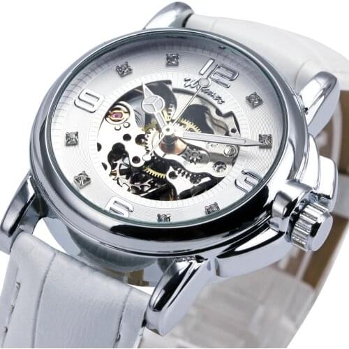 WINNER Elegant Womens Watches Automatic Mechanical Watch for Women Luxury Brand Leather Strap Ladies Wristwatch часы женские