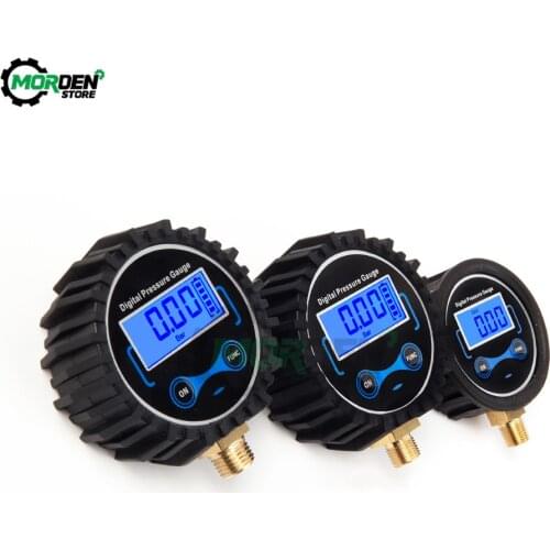 New 0-200PSI Digital Tire Pressure Gauge Tire Inflator Gauge 200 PSI with 2 Steel Fitting Brass Air Chuck With 4 Valve Caps