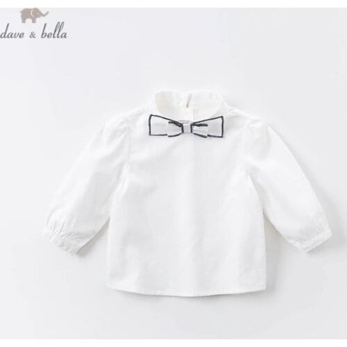 DB14926 dave bella autumn baby girls removable bow shirts infant toddler tops children high quality clothes