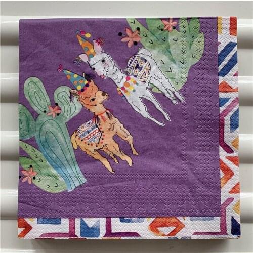 Decoupage wedding servilletas vintage napkins paper elegant tissue cute cartoon animal Alpaca cactus kid birthday party decor 20