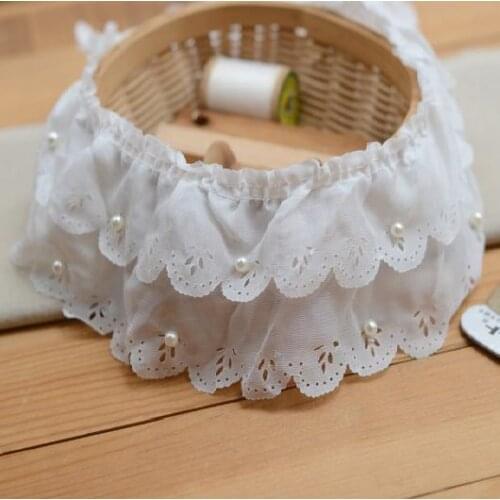 Double layer Chiffon Ruffle lace trims fabric chiffon with pearl white 7.5cm width 5Yards/lot