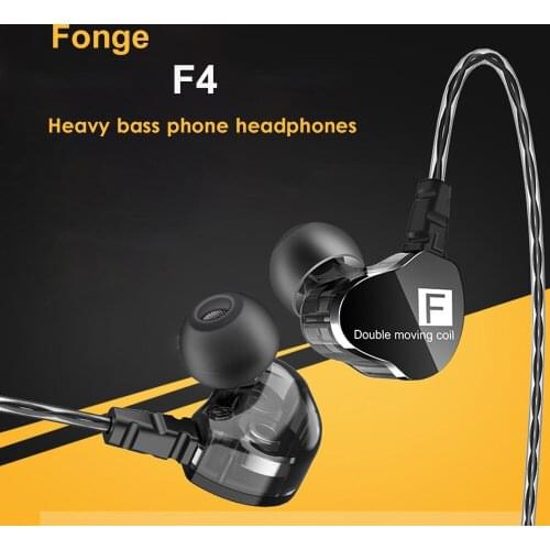 Fonge F4 HIFI DJ Monitors Earphones Dual Driver Earphones Sport Stereo Super Bass Earbuds Waterproof Handsfree Mic Q