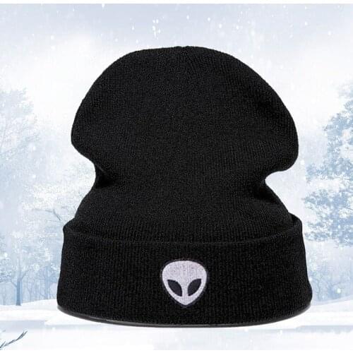 Hot Sale Embroidery Alien Hat Winter Men And Women Cuff Hats Soft Solid Beanies Hip Hop Unisex Warm Knitted Caps