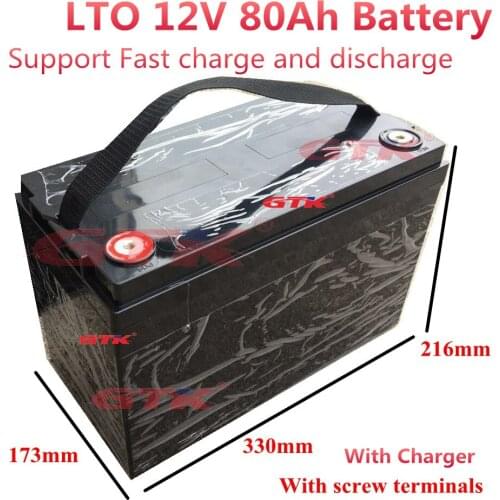 GTK LTO 12V 80AH Lithium Titanate Battery Pack For Boat Motor Solar Car UPS Golf Cart EV RV Caravan Motorhome AGV + 10A Charger