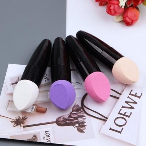 Oblique Water Drop Make Up Sponge with Plastic Handle Soft Cosmetic Egg Mushroom Puff New Black Handle Puff Makeup Brush Tool
