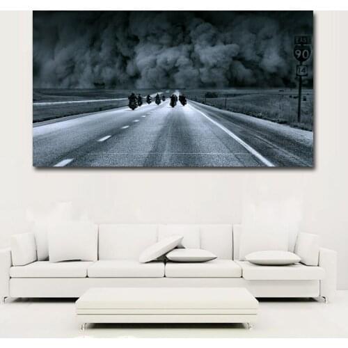 ART Motorcycle Fog Load Posters And Prints Canvas Painting Black And White Wall Pictures For Living Room