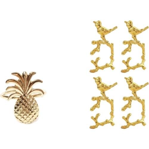16 Pcs Metal Plating Napkin Ring Ring Stand Wedding Holiday Party Table Decoration, 12 Pcs Pineapple & 4 Pcs Bird
