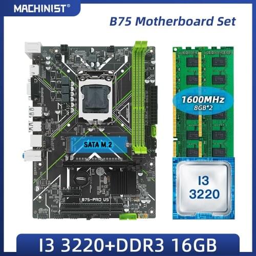 B75 motherboard LGA 1155 set kit with Intel I3 3220 processor DDR3 16G(2*8G) 1600MHz RAM memory SATA2 SATA3 NGFF M.2 B75-PRO-U5