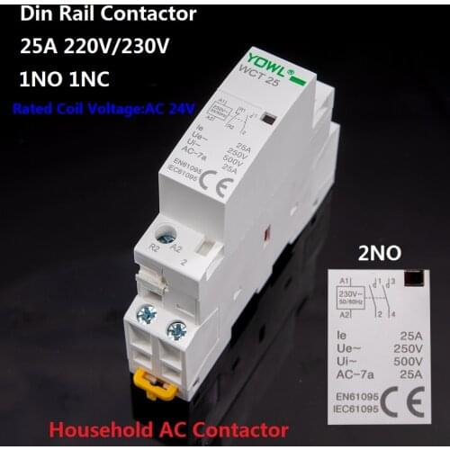 1PCS AC CONTACTOR 2NO 1NO 1NC 2P 16A/25A 220V/230V 50/60HZ Din rail Household ac Modular contactor