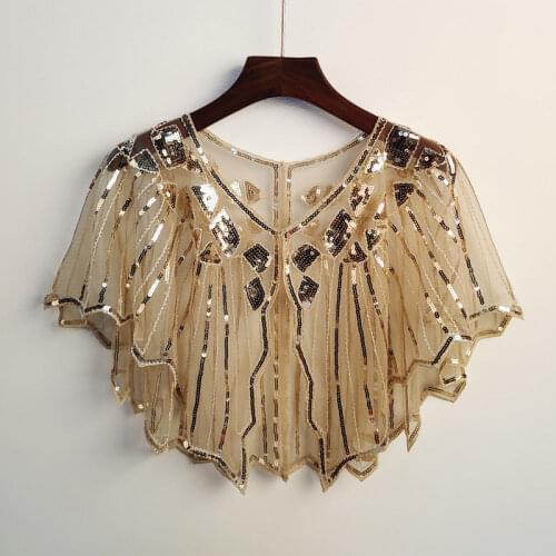 Summer Womens 1920s Shawl Beaded Sequin Deco Evening Cape Bolero Flapper Cover Up New Versatile Sequin Lace 4635