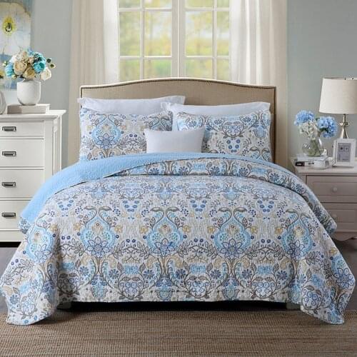 CHAUSUB Bedspreads Quilt Set 3PCS Cotton Quilts Quilted Bed Cover Sheets Pillowcase Printed Coverlet Queen Size Summer Blanket