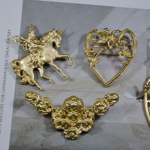 Little fairy unicorn brooch angel heart flower matte gold angel pin glorious act the role of restoring ancient ways