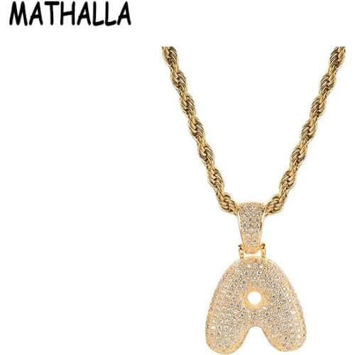Bubble letter AAA+Cubic Zircon Bubble Letters A Pendants&Necklaces Mens Hip Hop Jewelry