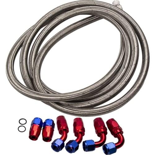 AN10 NYLON Stainless Steel Braided OIL FUEL Line 12FT / 3.5M + Fittings Hose Kit
