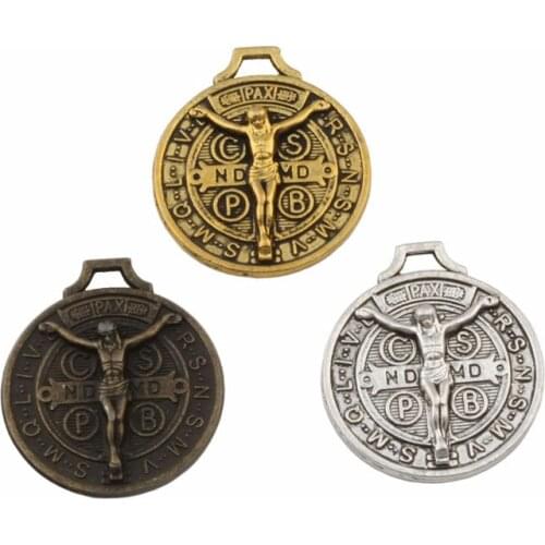 Saint Jesus Benedict Nursia Patron Medal Crucifix Cross alloy Charms Pendants Jewelry DIY 21.2x24.5mm 90Pcs/lot 3 color A-355