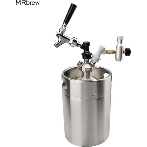 5L Mini Beer Keg Growler With Tap Faucet and CO2 Injector Premium Stainless Steel Beer Connector Barrel Holds Beer Tools Set