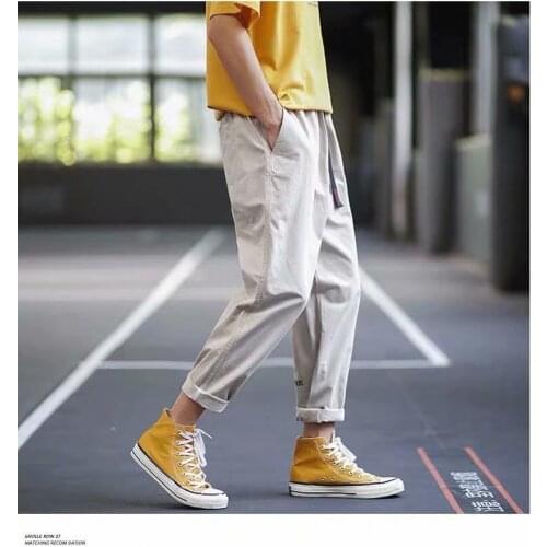 2021 Fashion Leisure Mens Pants England Style Elastic Waist Loose Long Pants Casual Harajuku Street attire Teenagers Sweatpants