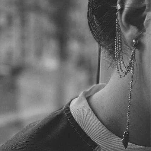 MOFLO Punk Style Metal Tassel Ear Cuff Earrings For Women Hip Hop Multilayer Chain Tassels Stud Earring Jewelry for Girls