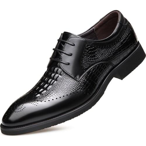2019 New Mens Quality Genuine Leather Shoe Crocodile Head Leather Autumn Office Shoes 38-43 Mens Dress Shoes