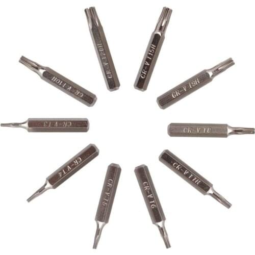 10pcs CR-V Security Screwdriver Torx Bit Set with Center Hole Include T3,T4,T5,T6,T7,T8,T9,T10,T15,T20 (T6-T20 Security torx)
