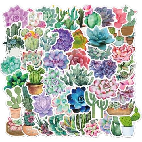 50pcs Succulent Cactus Mini Paper Sticker Waterproof Graffiti Decals DIY Surfboard Car Skateboard Luggage Laptop Sticker