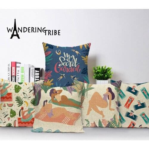 Tropical Scenic Print Pillow Cover Summer Beach Farmhouse Home Decor Linen Decorative Sofa Cushions Case Vintage Cushion Cover