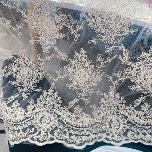 Beige Coarse cotton strand rope Full Embroidered Lace Fabric Handmade DIY Clothes Accessories Width 130cm 1Yard