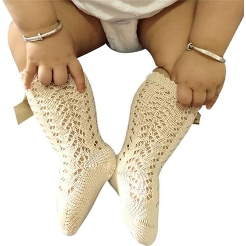 Newborn Baby Girl Knee High Socks Summer Fall Princess Breathable Crotchet Hollow Out Tube SOcks with Cute Bow for Infants 2020