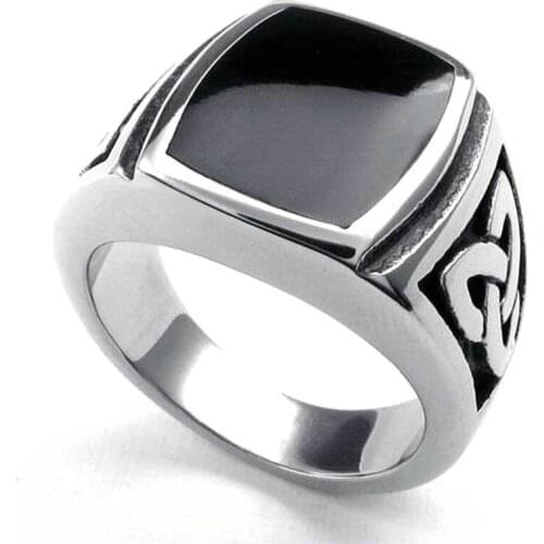 Fashion New Jewelry Stainless Steel Ring Knot Signet Jewelry Heavy Wide Ring Black Silver color Ring US Size 7 -15
