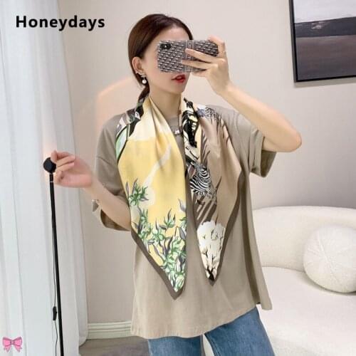 New Double-sided Printing Silk Scarf Fashion 90CM Big Square Scarf Office Ladies Head Wraps Handkerchief Foulard Satin Bandana