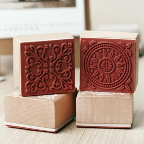 New Style Square Signet Easy to Carry Wide Application Wooden Cute Diary Stamp for Kids DIY Stamp Supplies Accessories