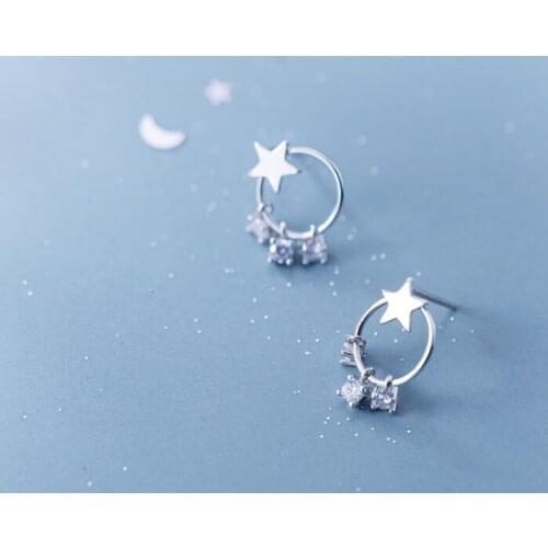 1Pair Authentic Real 100% 925 Sterling Silver fine Jewelry Stars & prong white cz Tassel dangle Earrings gtle2422