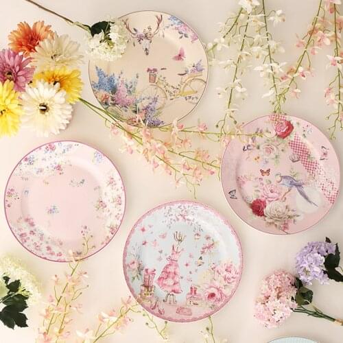 10 Inch Ceramic Plate Garden Style Pattern Bone China Tableware Ceramic Dinner Plate Dish Dessert Plate Dinnerware Cake Plate