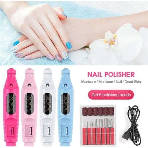 Pro Manicure Pedicure Remove Gel Polishing USB Charging With 6 Nail Drill Bits Electric Nail Drill Machine Set Nail File Kit