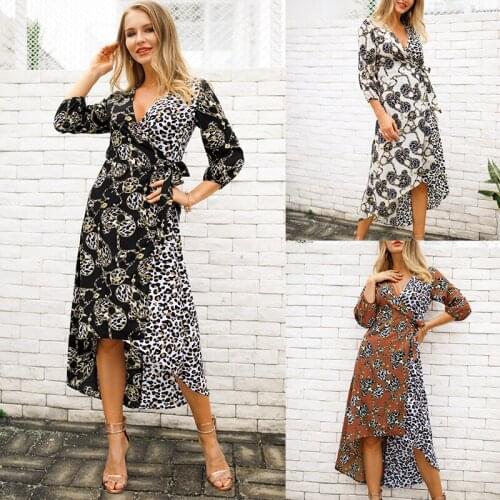 Multicolor Sexy Party Leopard stitching Seven-quarter sleeve Club Dress spring Autumn Night Out Women Dresses HC002