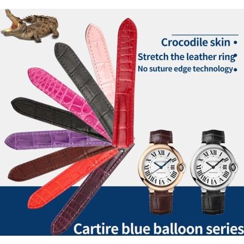 Crocodile Leather Strap Suitable for Cartire Blue Balloon Watch Band Crocodile Skin Watch Strap for Men and Women 14/16/18MM