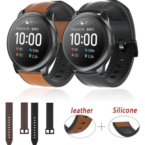 20mm 22mm silicone+Leather Straps Wristband For Xiaomi haylou solar ls02 Smart Wriststrap for Xiaomi haylou solar ls05 Watchband