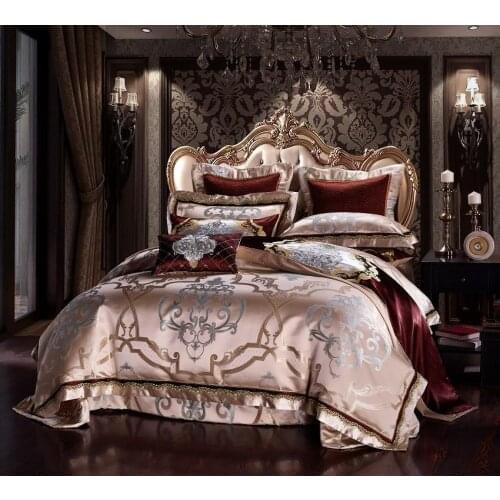 38Luxury Royal Bedding set Queen King Bed set Satin Egyptian Cotton Brown Duvet cover Bed sheet set spread linge