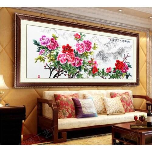 Mural Su embroidered peony blooming rich and honorable indoor living room tea restaurant hanging painting gift painting SP091