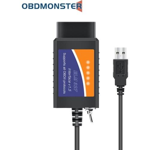ELM327 V1.5 Bluetooth Coding Reader OBD2 Scanner Cable Switch Key ,USB Diagnostic Tools Forscan Obdii Elm 327 Software for Ford