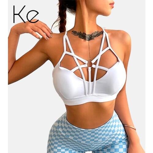 KE Sports underwear feminine sense of chest gathered shockproof running fitness bra solid color training yoga bra summer