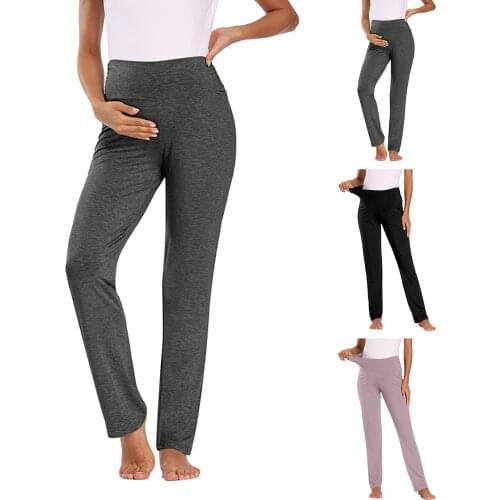 High Waist Sport Leggings Womens Solid Color Pregnant Pants Exercise Pants Leggings Squat Proof Comfortable Maternity Pants