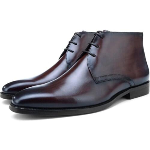 Warm Wool Insole Black / Tan Mens Ankle Boots Dress Boots Genuine Leather Winter Boots Social Shoes Man Business Shoes