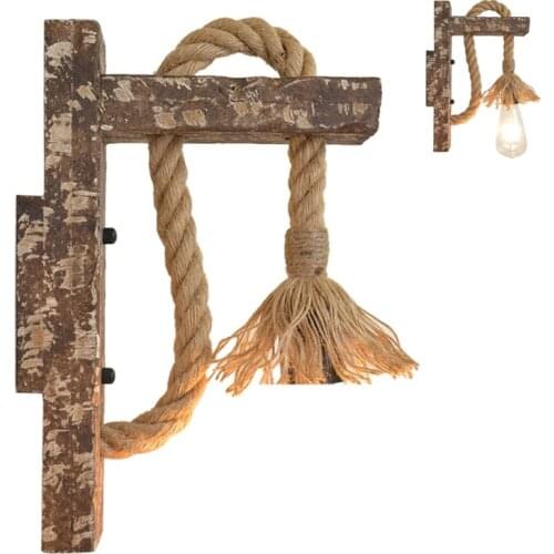 E27 American Style Pastoral Hemp Rope Vintage Wooden Wall Lamp(Without Bulb)