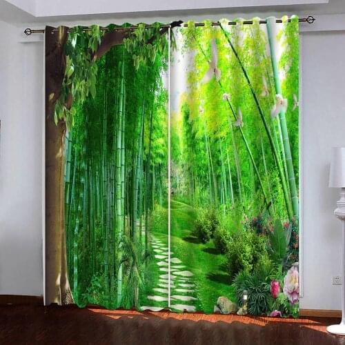 Bamboo Forest Park curtains 3D Blackout Curtains Living Room Bedroom Hotel kitchen Window curtain home decor