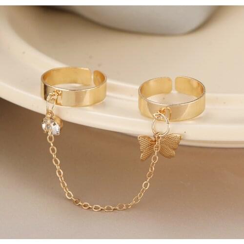 Punk Fan Personality Jump Di Chain Butterfly Opening Combination Ring Retro Simple Alloy Rings for Women Party