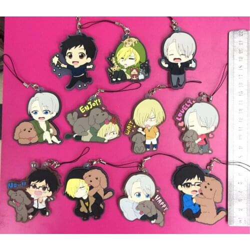 11pcs/set YURI ON ICE Anime keychain Victor Nikiforov Katsuki JJ Otabek Yuuri Plisetsky Rubber strap/mobile phone charms G802