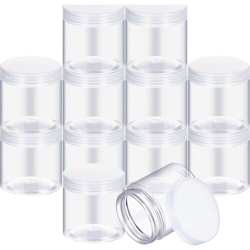 Empty 12-Pack Transparent Plastic Storage Spice Jar Wide Mouth Plastic Container with Lid for Beauty Products, DIY Mucus Manufac