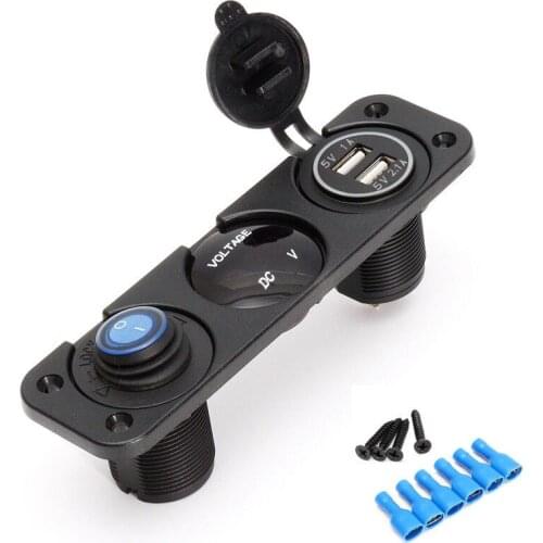 12V Car USB Charger Rocker Switch Voltmeter for iPhone/iPod GPS Camera MP3 MP5